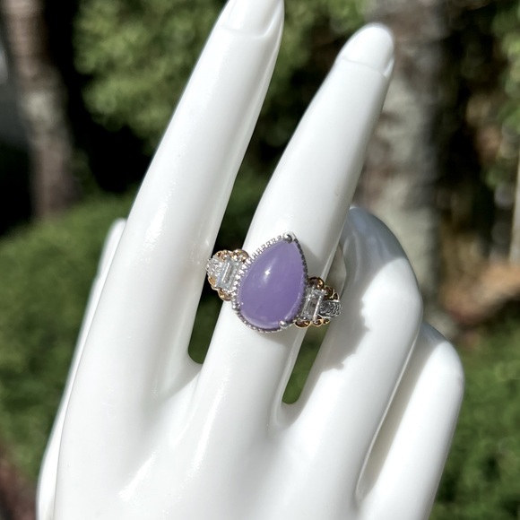 Burmese Purple Jade White Topaz 14K YG Sterling Silver Ring - Picture 7 of 12